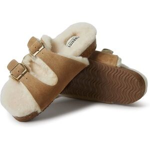 Dearfoams Women's Fireside Tamworth Shearling Slide Sandal NEW size 9 chestnut
